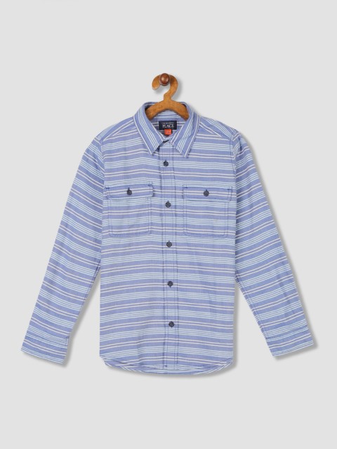 

The Childrens Place Boys Blue Regular Fit Striped Casual Shirt