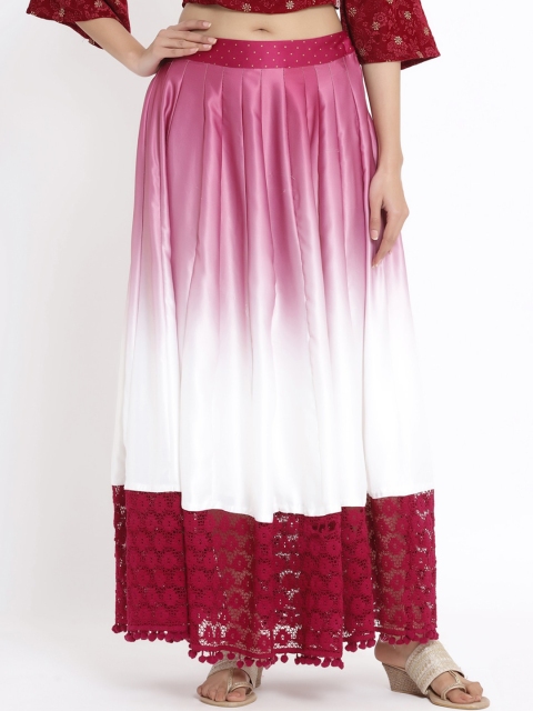 

Juniper Women Burgundy & White Dyed Flared Maxi Kalidar Skirt