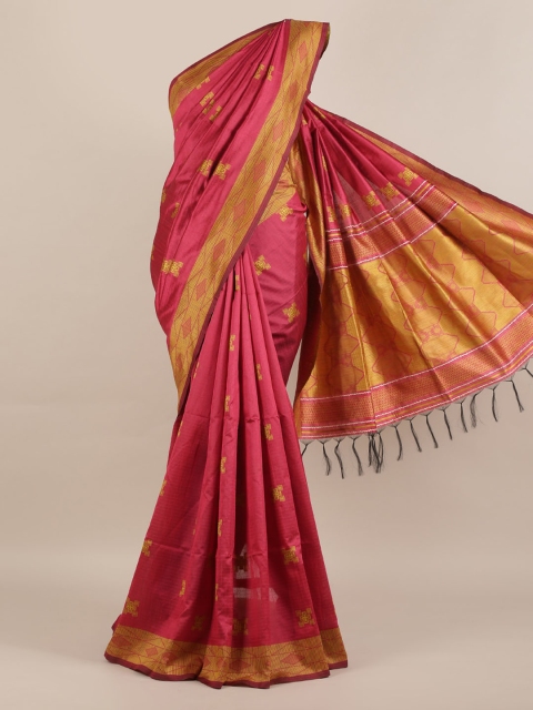 

Pothys Pink & Gold-Toned Jute Silk Woven Design Saree