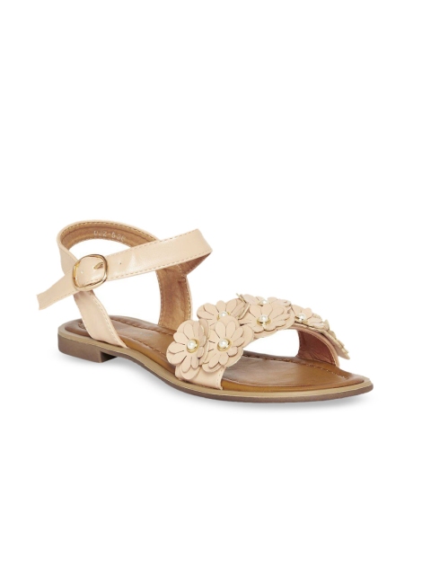 

GIORDANO Women Nude-Coloured Solid Leather Open Toe Flats