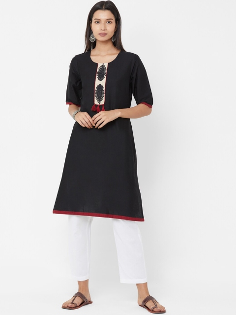 

Vedic Women Black Yoke Design A-Line Kurta