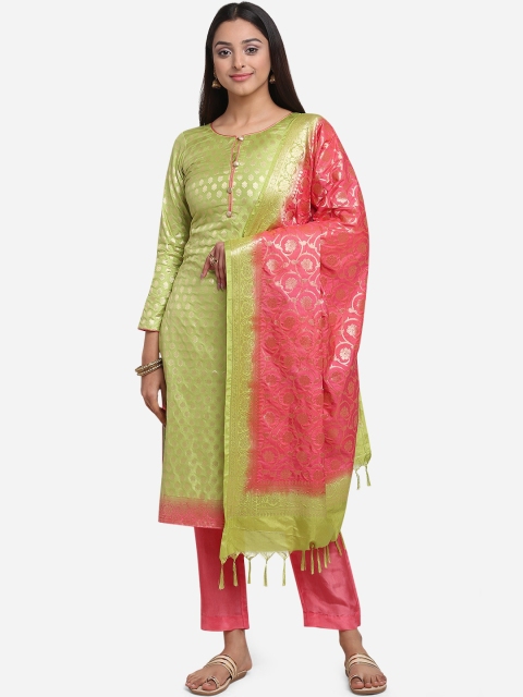 

BOMBAY SELECTIONS Women Green & Pink Woven-Design Unstitched Dress Material