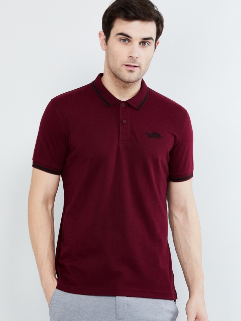 

max Men Maroon Solid Polo Collar T-shirt
