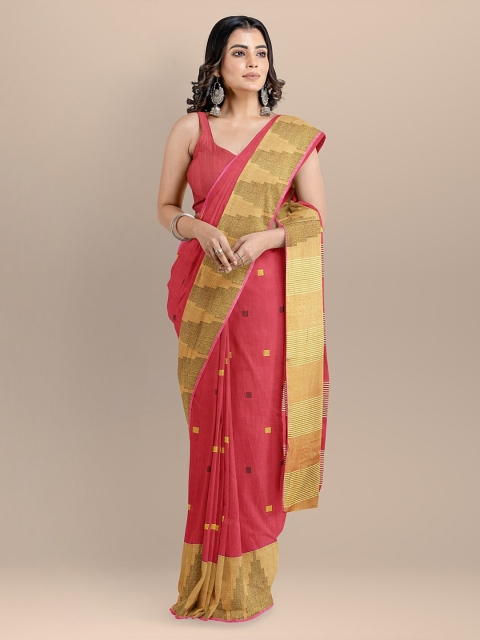 

BharatSthali Red & Yellow Silk Cotton Woven Design Mangalagiri Sustainable Saree
