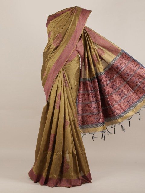 

Pothys Green Printed Jute Silk Saree
