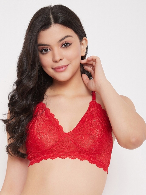 

Clovia Red Lace Non-Padded Non-Wired Bralette Bra BR2120P04
