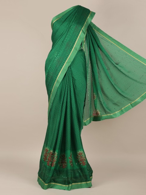 

Pothys Green Printed Poly Chiffon Saree