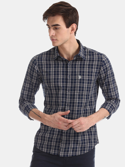 

U.S. Polo Assn. Men Blue & White Regular Fit Checked Casual Shirt