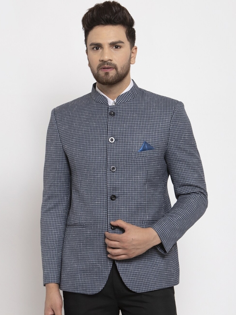 

NEUDIS Men Blue Checked Bandhgala Blazer