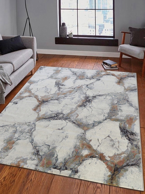 

OBSESSIONS White & Grey Abstract Printed Anti-Skid Carpet