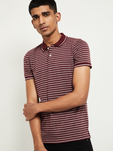 

max Men Red & Grey Striped Polo Collar T-shirt