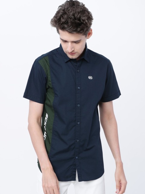

Ecko Unltd Men Navy Blue & Green Slim Fit Colourblocked Casual Shirt