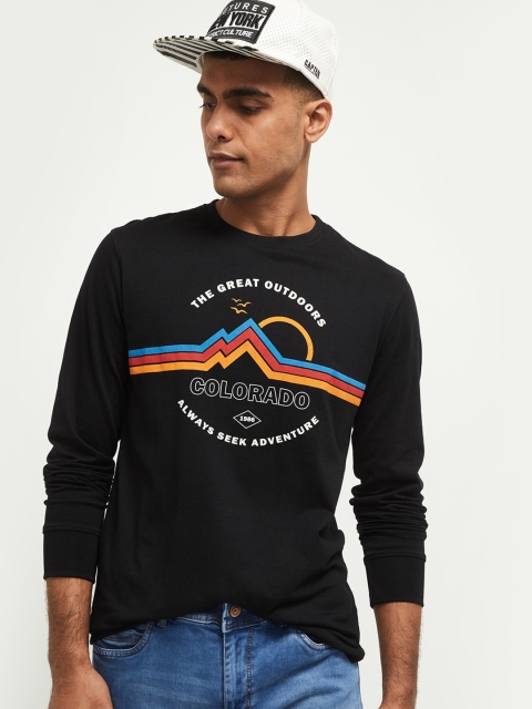 

max Men Black Printed Round Neck Sweatshirt