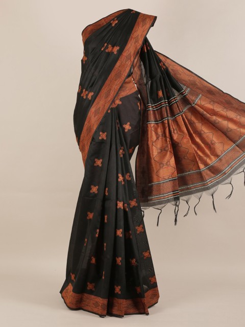 

Pothys Black & Bronze-Toned Jute Silk Woven Design Saree