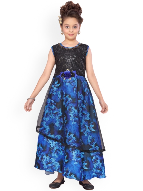 

Aarika Girls Blue Floral Printed Maxi Dress