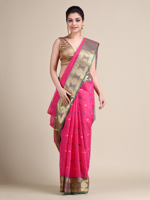 

Mitera Pink Pure Cotton Woven Design Taant Saree