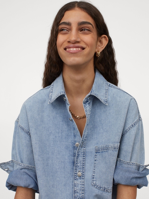 

H&M Women Blue Solid Oversized Shirt