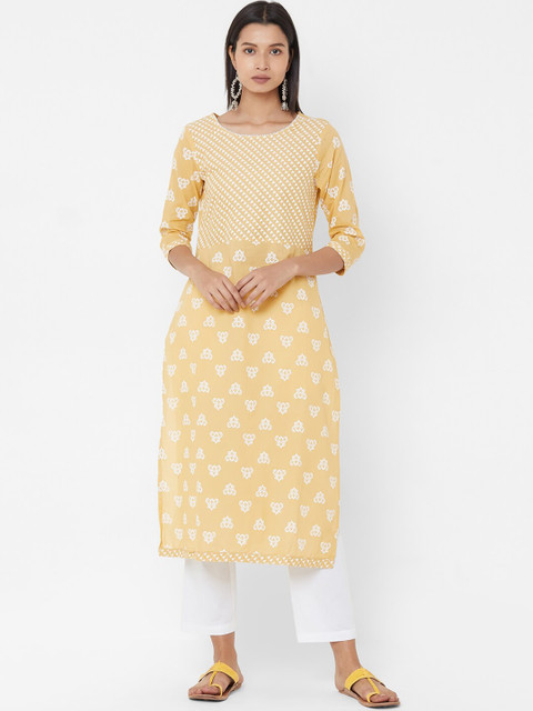 

Vedic Women Yellow & White Printed Straight Kurta