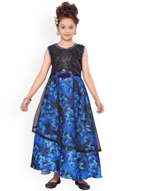 

Aarika Girls Blue Printed Maxi Dress