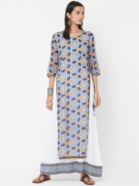 

Vedic Women Beige & Blue Printed Maxi Dress