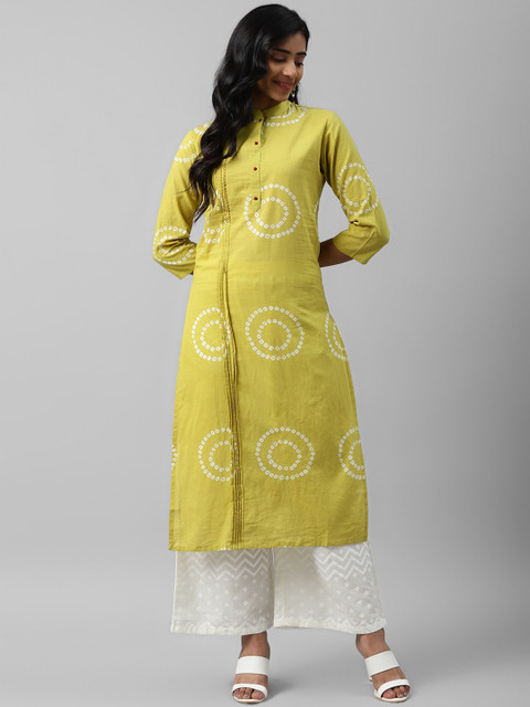 

Yufta Women Lime Green Printed Anarkali Kurta