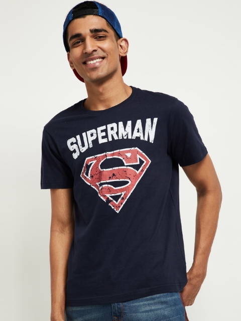 

max Men Navy Blue Superman Printed Round Neck Pure Cotton T-shirt