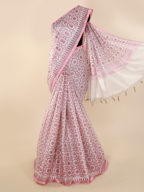 

Pothys Pink & Off-White Tissue Printed Saree with Jhalar Pallu