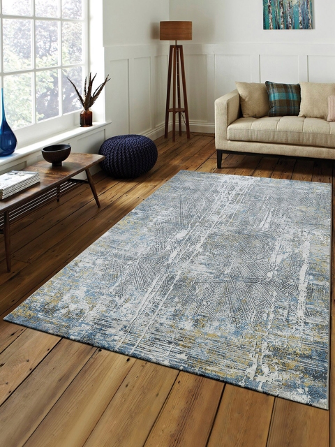 OBSESSIONS Blue & White Abstract Anti-Skid Carpet