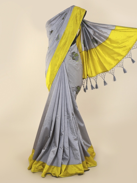 

Pothys Grey & Yellow Art Silk Embroidered Saree