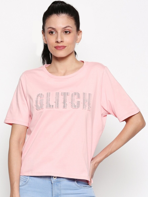 

People Women Pink Printed Round Neck Cotton Pure Cotton T-shirt
