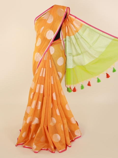 Pothys Orange Woven Design Cotton Blend Saree
