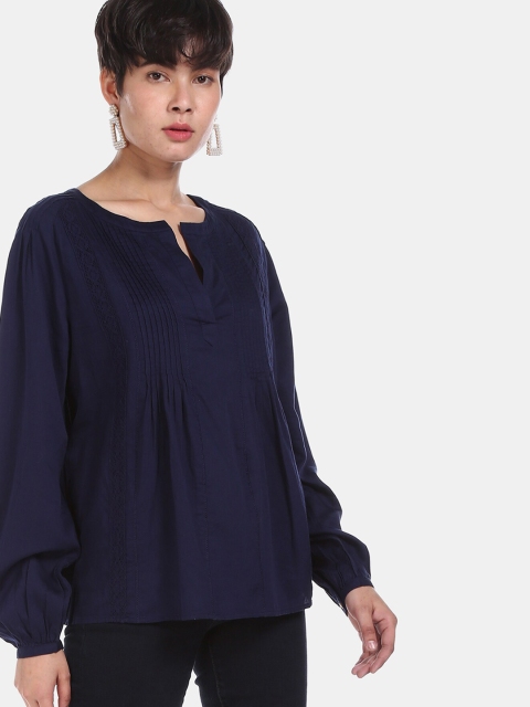

GAP Women Navy Blue Solid Cotton Top
