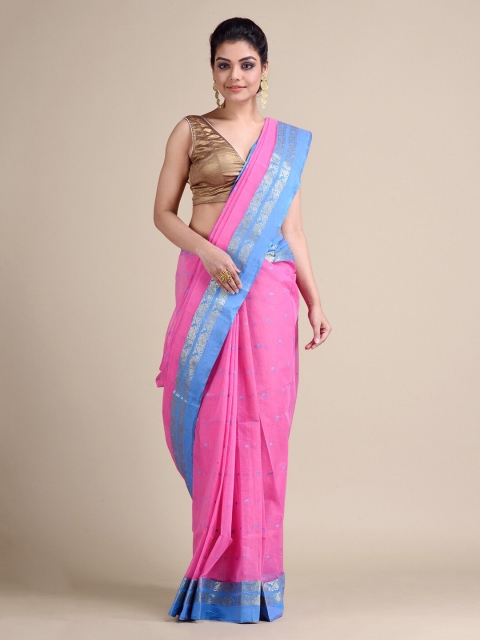 

Mitera Pink Pure Cotton Woven Design Taant Saree