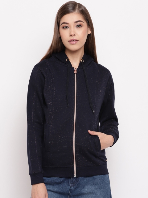 

Miss Grace Women Navy Blue Solid Hooded Sweatshirt