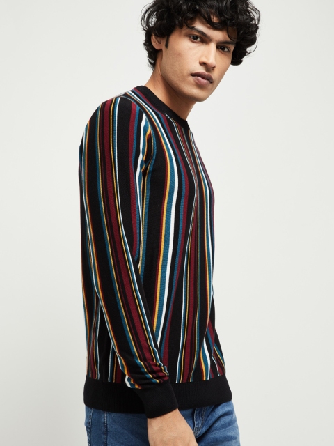 

max Men Navy Blue & Red Striped Round Neck Sweatshirt