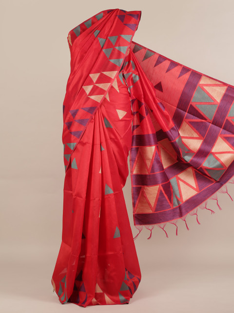 

Pothys Red Woven Design Jute Silk Saree