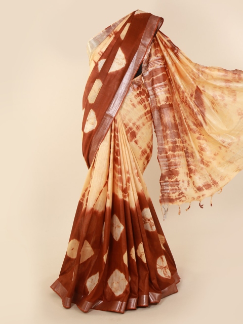 

Pothys Cream-Coloured Dyed Linen Blend Saree