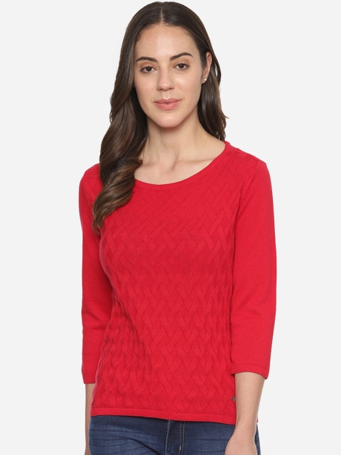 

Allen Solly Woman Women Red Self Design Cotton Top