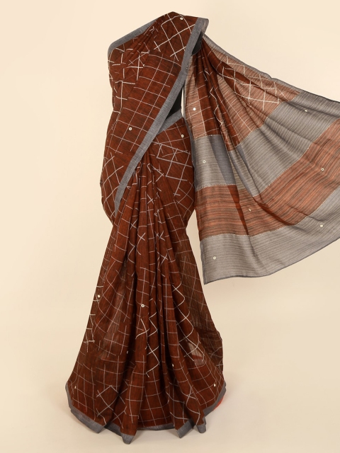 Pothys Brown Striped Cotton Saree