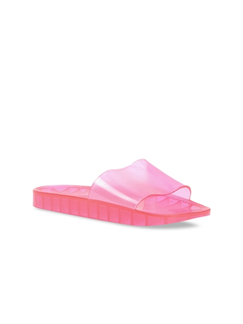 

FOREVER 21 Women Pink Self Design Translucent Jelly Slides