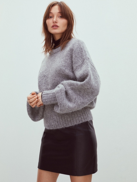 

H&M Women Black Imitation Leather Skirt