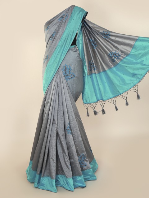 

Pothys Grey Embroidered Art Silk Saree