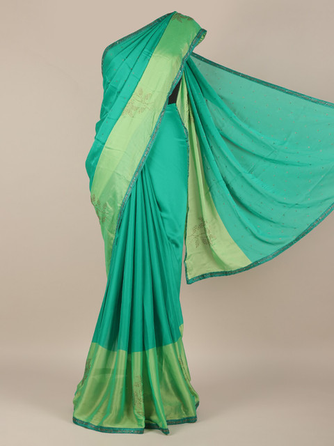 

Pothys Green Solid Poly Chiffon Saree
