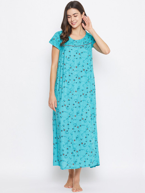 

Clovia Women Blue & Maroon Printed Maternity Feeding Nighty