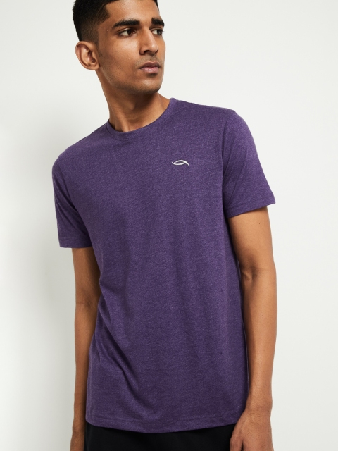 

max Men Purple Solid V-Neck Lounge T-shirt