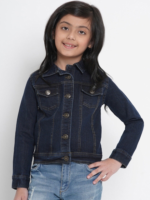

Bitiya by Bhama Girls Navy Blue Solid Denim Jacket