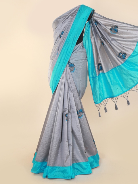 

Pothys Grey & Turquoise Blue Art Silk Embroidered Saree