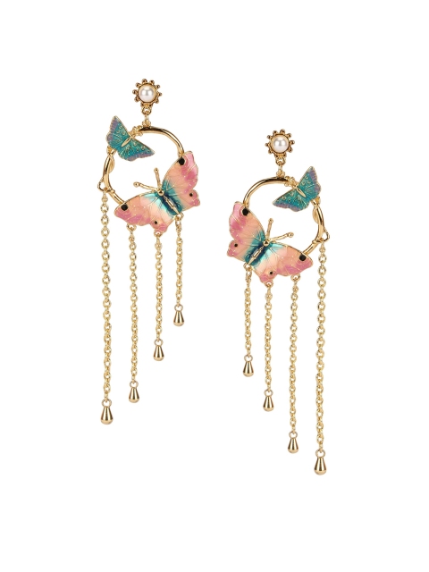 

BrashBug Gold-Toned & Multicoloured Contemporary Drop Earrings