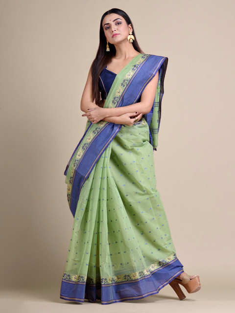 

Mitera Green Pure Cotton Woven Design Taant Saree