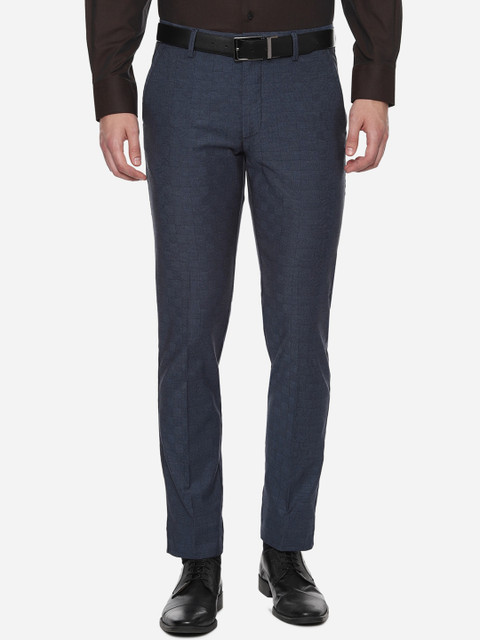 

Louis Philippe Men Navy Blue Slim Fit Checked Formal Trousers